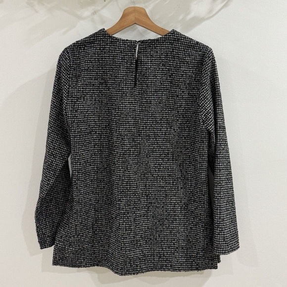 Zara Black White Tweed houndstooth Long Sleeve Blouse Medium - Picture 2 of 7